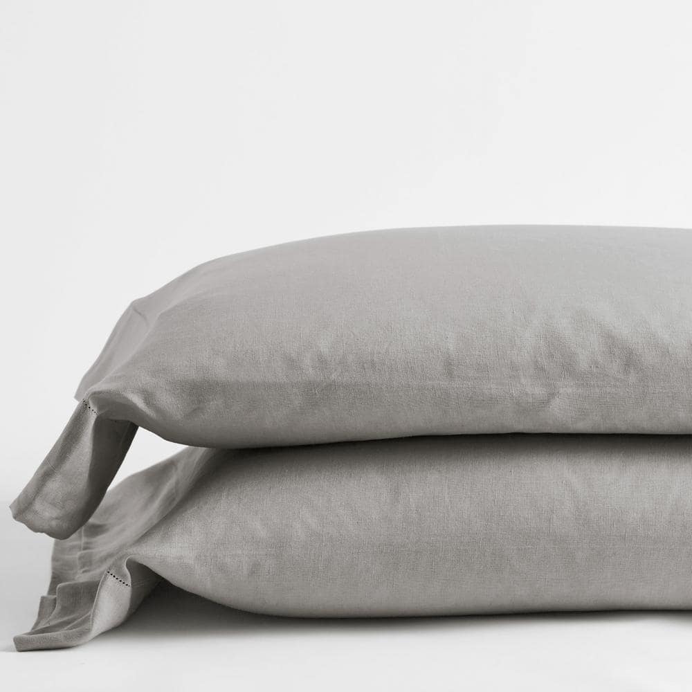 The Company Store Solid Washed Gray Linen Standard Pillowcase (Set of 2
