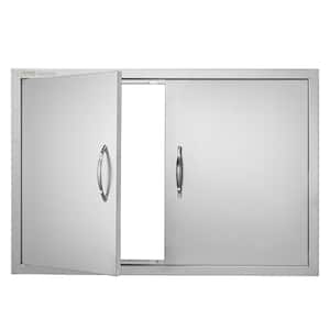 Double Outdoor Kitchen Door 35 in. W x 24 in. H BBQ Access Door Stainless Steel Flush Mount Door Wall Vertical Door