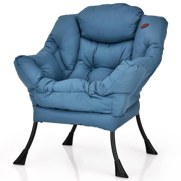 Costway 29.5 in. Blue Modern Polyester Fabric Lazy Arm Chair Single Sofa Chair with Side Pocket