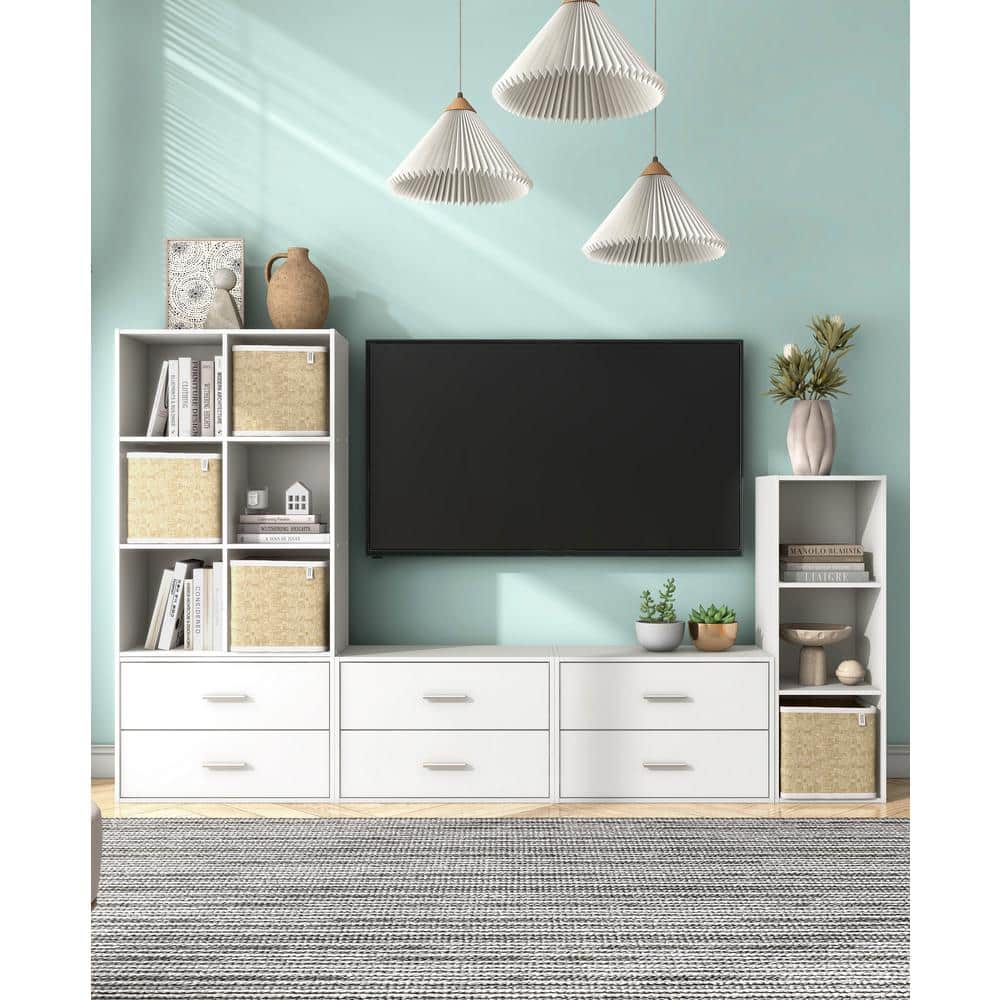 White Rectangular Stackable 6-Cube Wood Bookcase