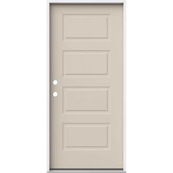 JELD-WEN 36 in. x 80 in. 4 Panel Equal Right-Hand/Inswing Primed Steel Prehung Front Door