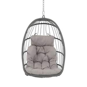 Outdoor 1-Person Wicker Rattan Egg Swing Chair without Stand, Porch Swing Foldable Hammock Chair for Bedroom, Light Gray