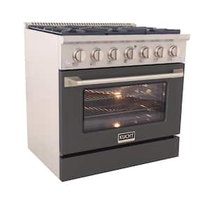 Pro-Style 36-in 5.2 cu. ft. 6-Burners Propane Gas Range with Convection Oven in Stainless Steel & Cement Grey Oven Door