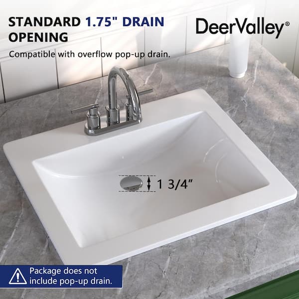 DEERVALLEY Rectangular 21 in. W Vitreous China Drop-In Sink