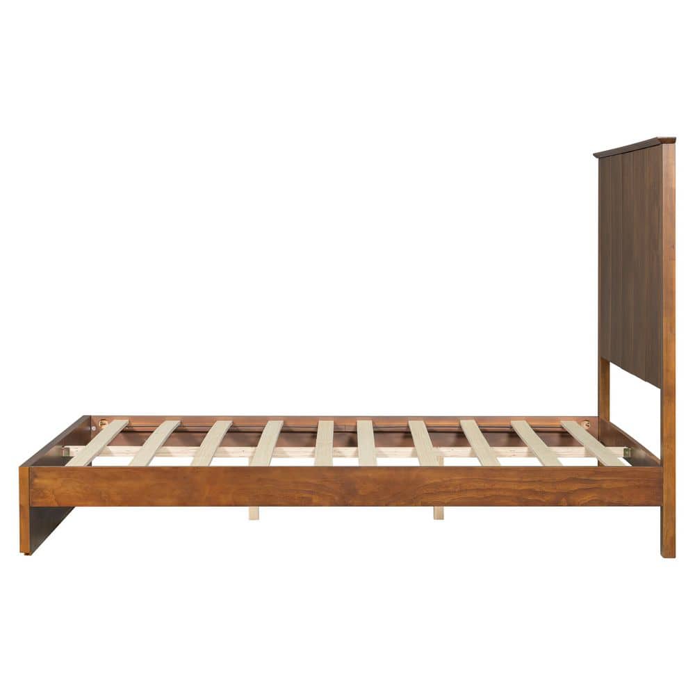 Zelina Stylish Brown Solid Wood Frame Queen Size Platform Bed with Slatted Headboard - thumbnail 2