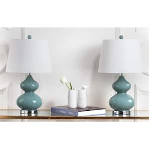 Eva 24 in. Marine Blue Double Gourd Glass Table Lamp with Off-White Shade (Set of 2)