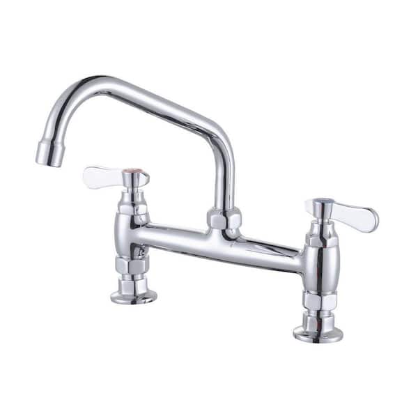 Double Handle Deck Mounted Standard Kitchen Faucet, Commercial Faucet with 8 in. Long Spout in Polished Chrome