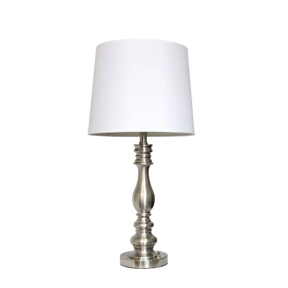 Brushed Steel and White 3-Piece Lamp Set with Empire Shades