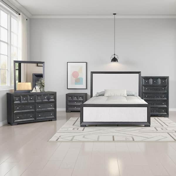 Kizie 5-Piece Black and White Queen Engineered Wood Bedroom Set