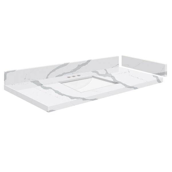 Transolid Silestone 40.5 in. W x 22.25 in. D Quartz White Rectangular Single Sink Vanity Top in Bianco Calacatta