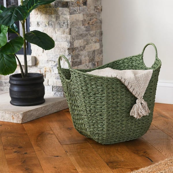 HOUSEHOLD ESSENTIALS Olive Tall Scoop Basket with Handles