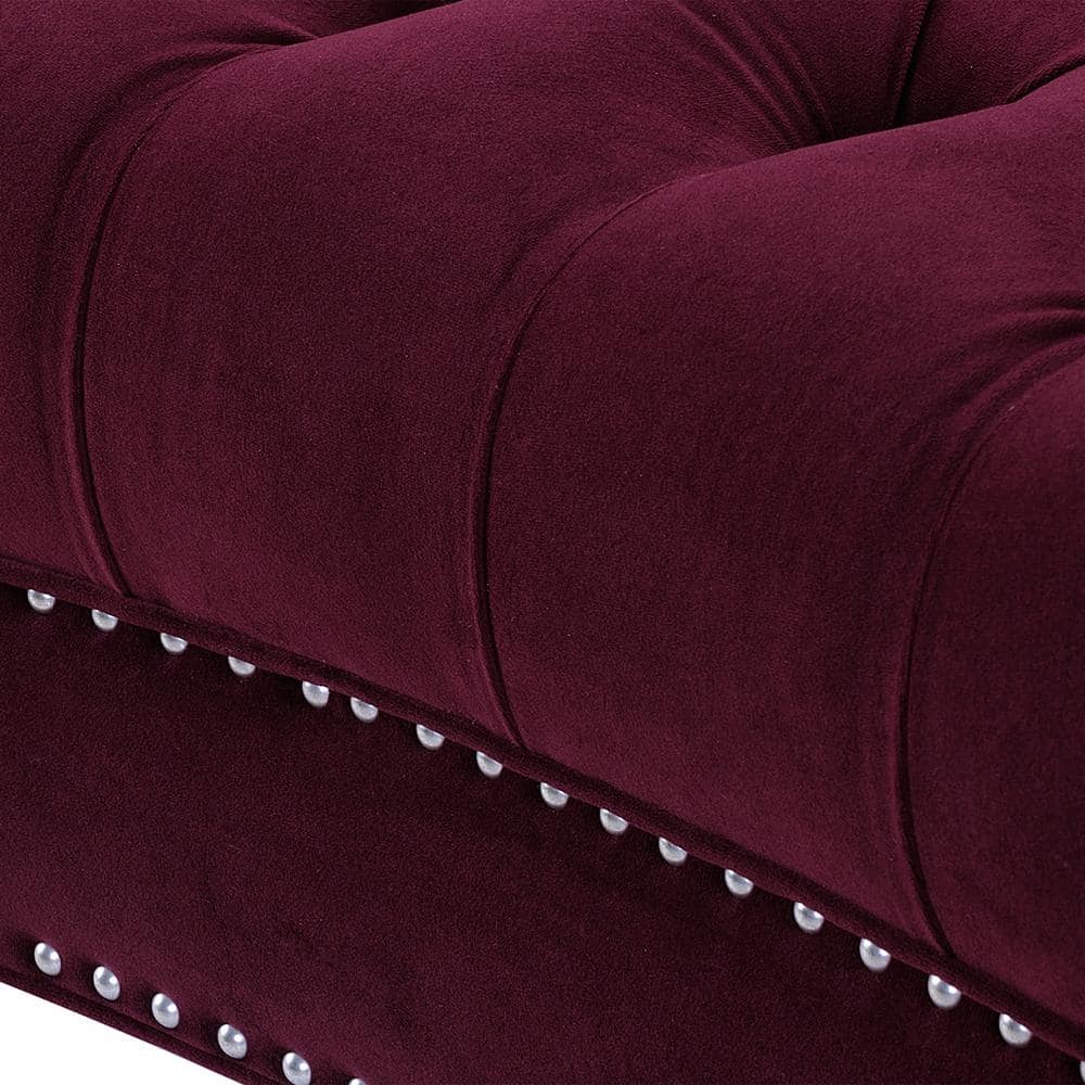 Burgundy Velvet Tufted Chesterfield Loveseat with Nailhead Trim