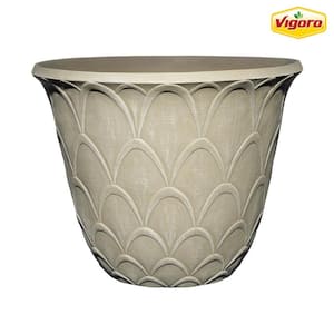 18.6 in. Cosette Large Textured Beige Resin Planter (18.6 in. D x 14.5 in. H)