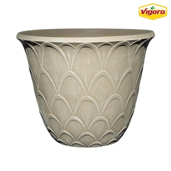 Vigoro 18.6 in. Cosette Large Textured Beige Resin Planter (18.6 in. D x 14.5 in. H)