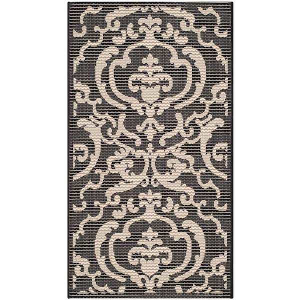 Courtyard Black/Sand Doormat 2 ft. x 4 ft. Border Indoor/Outdoor Patio Area Rug