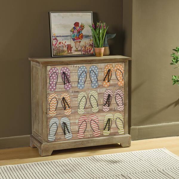StyleCraft 3-Drawer Gray Driftwood, Painted Flipflop Print