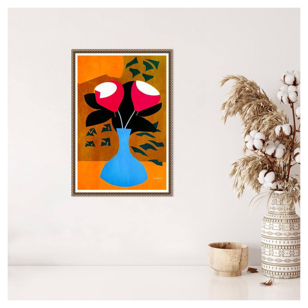 Bo Anderson Abstract Strawberry Flowers Beaded Framed Canvas Wall Art