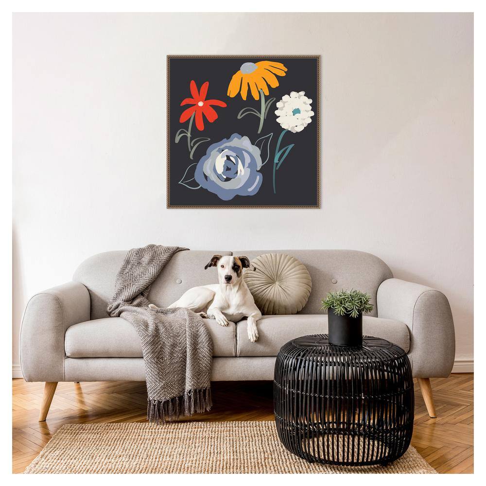 30"x30" Flowers at Night Abstract Canvas Wall Art with Bronze Frame