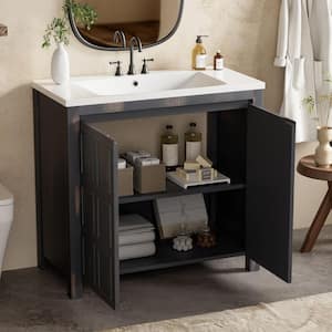 36 in. W x 18 in. D x 34 in. H Freestanding Bath Vanity in Espresso with White Ceramic Top Single Basin Sink