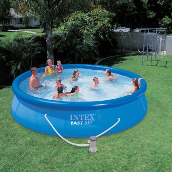 telt princip luge INTEX 10 ft. Round 30 in. Above Ground Inflatable Pool and Cartridge Filter  Pump System 28637EG + 28120EH - The Home Depot