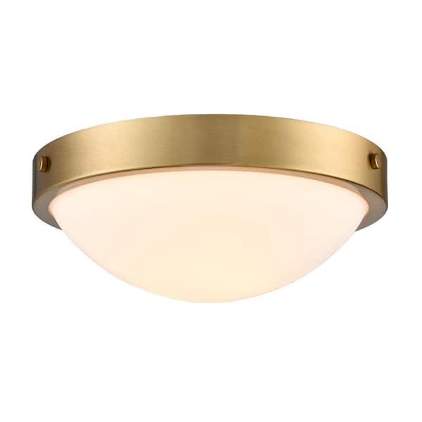 CLAXY 13.39 in. 2-Light Gold Flush Mount with Frosted Glass Shade and No Light Bulb Type Included (1-Pack)