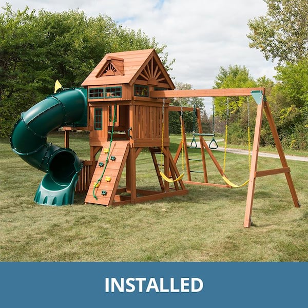 Swing-N-Slide Playsets Professionally Installed Sky Tower Turbo Complete  Wooden Playset with 5 ft. Terrace, Swings and Swing Set Accessories 6039 -  The Home Depot