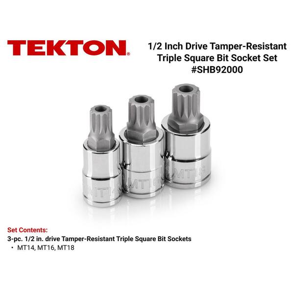 TEKTON 1/2 in. Tamper-Resistant Triple Square Bit Socket Set (3