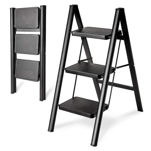 2 ft. Steel Alloy Folding Step Ladder 6 ft. Reach 330 lb. Load Capacity Multi-Use with Anti-Slip Wide Pedals