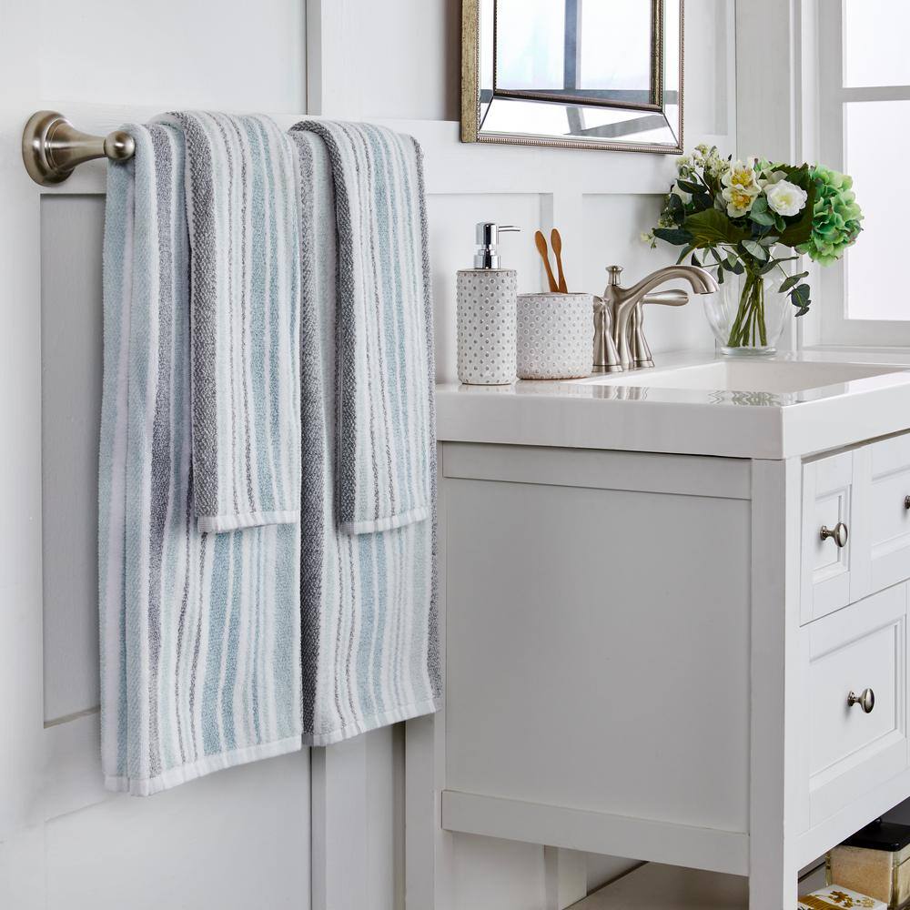 Aqua Blue Striped Cotton Bath Towel