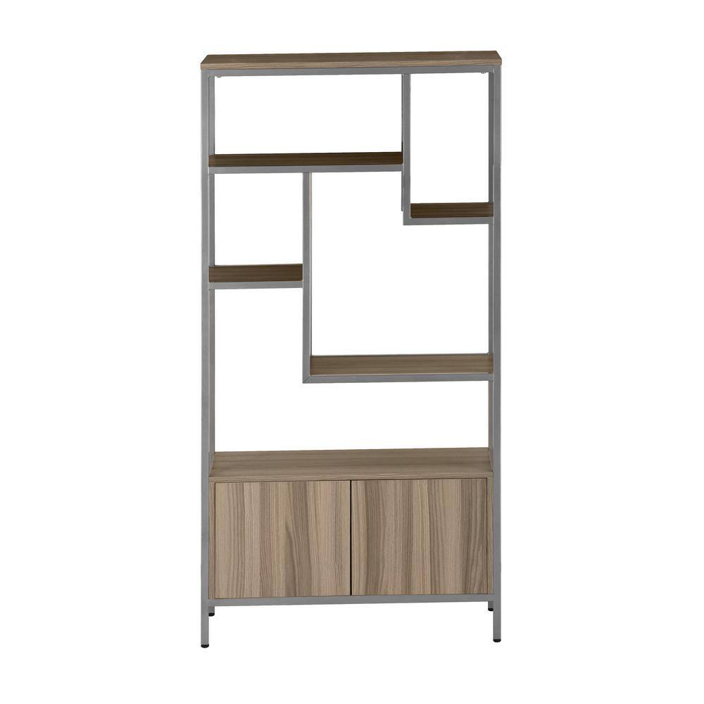 Oak and Silver Adjustable Bookcase with Doors
