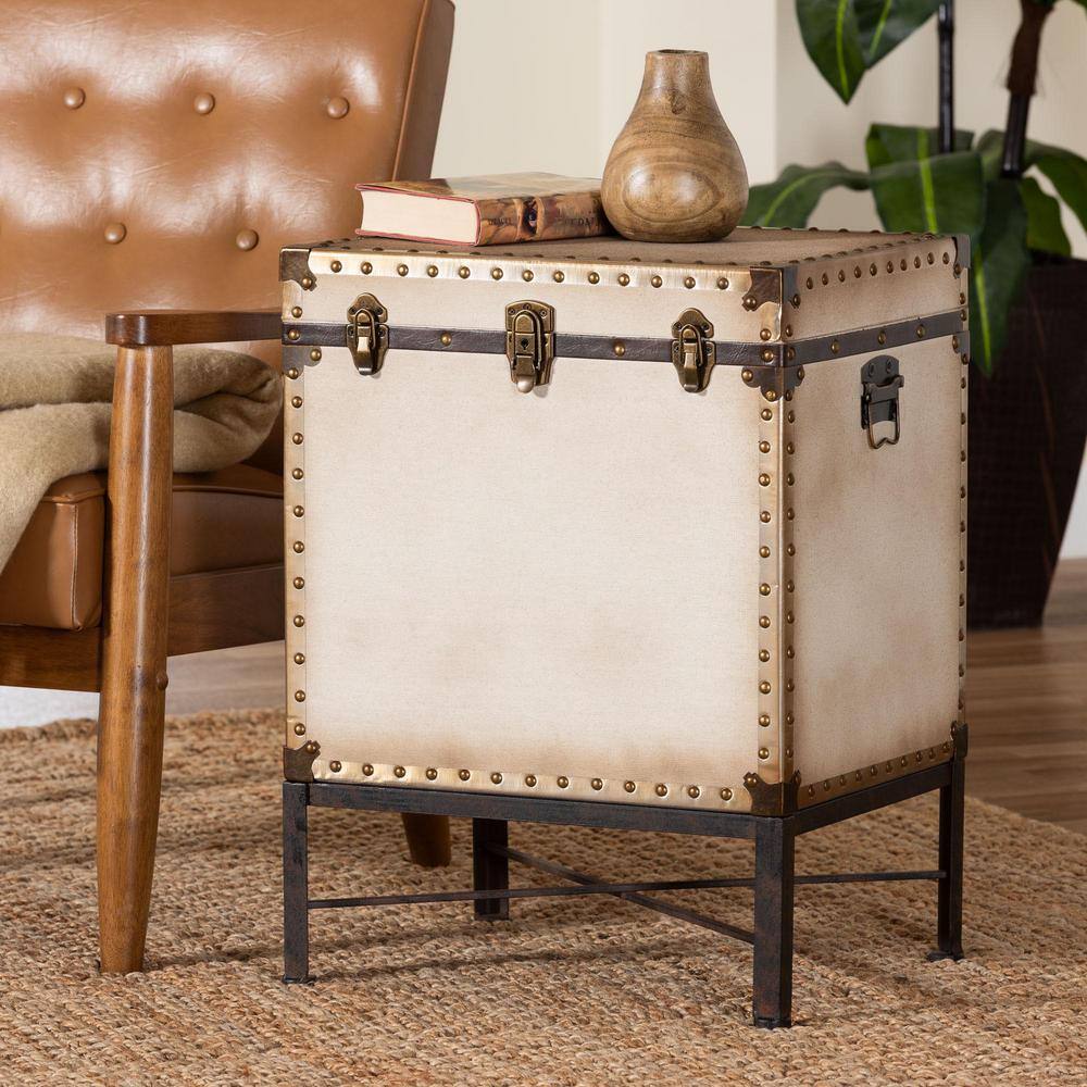 Laura 18.8 in. White Rectangle Canvas End Table with Lift-Top - thumbnail 10