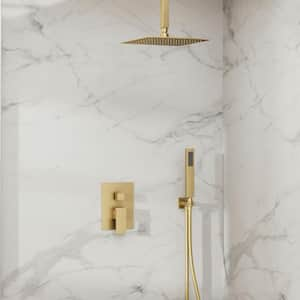 Classic Rain 10 in. Single Handle 2-Spray Shower Faucet 2.5 GPM with Pressure Balance in. Brushed Gold Valve Included