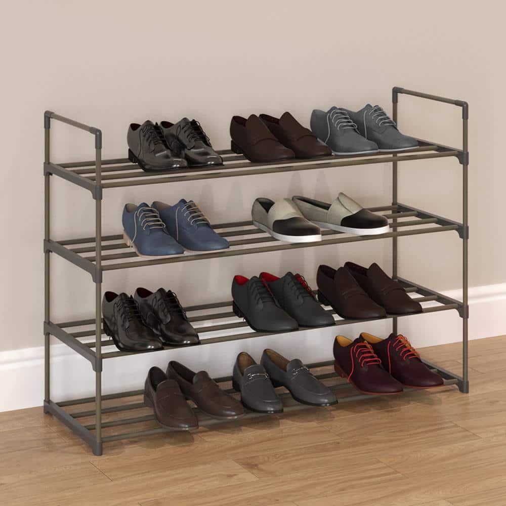 Gray 4-Tier Plastic Shoe Rack Organizer