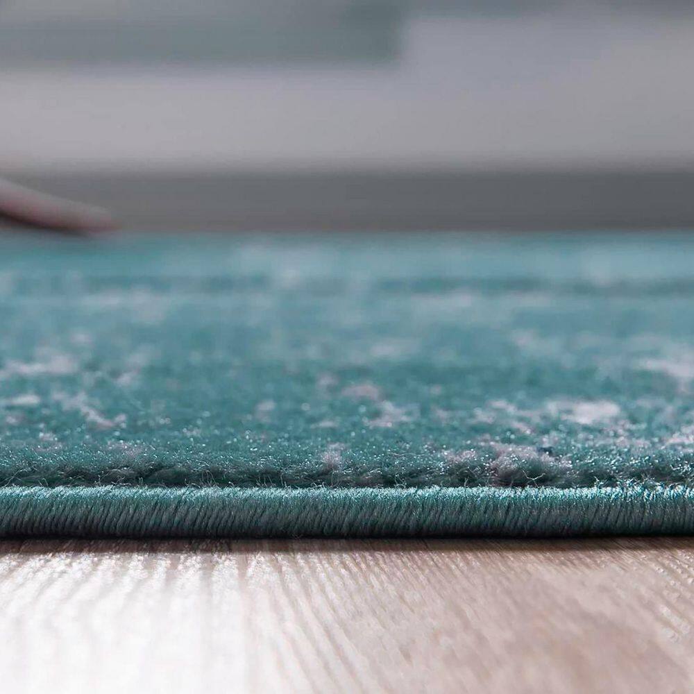 Turquoise Floral Motif Synthetic Indoor Area Rug