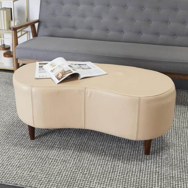 Litton Lane Beige Upholstered Curved Bench with Tapered Wooden Legs 18 in. X 43 in. X 20 in.