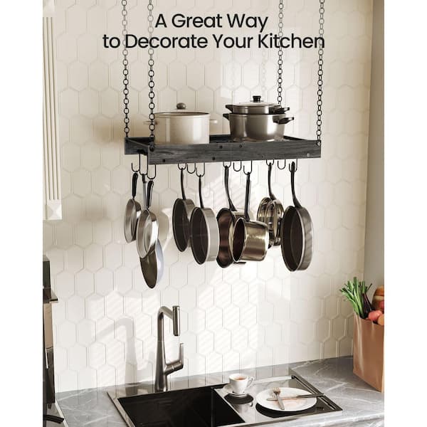 amhyicho 14IN Opknoping Pot Rack met 6 Haak voor Kast Trek Pot en Pan Organizer Verstelbare Pot Rekken met Schuifrail Opslag Utility Rack Gebruikt voor Keuken/Kast/Kast/Kast, Belasting 72 lbs