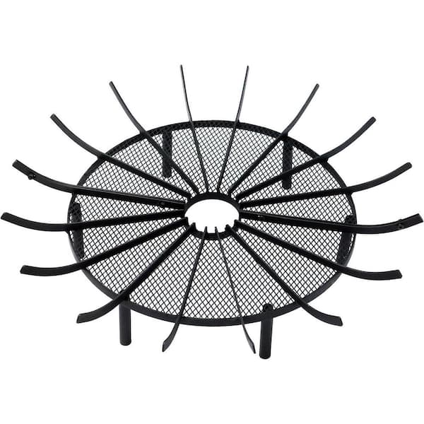 Misopily Outdoor Fire Pit Cover Grate Log Round 28 in. with Base Firewood Grates Support in Black for Outdoor