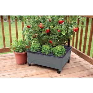 24.5 in. x 20.5 in. Charcoal Gray Plastic Patio Raised Garden Bed Kit with Watering System and Casters