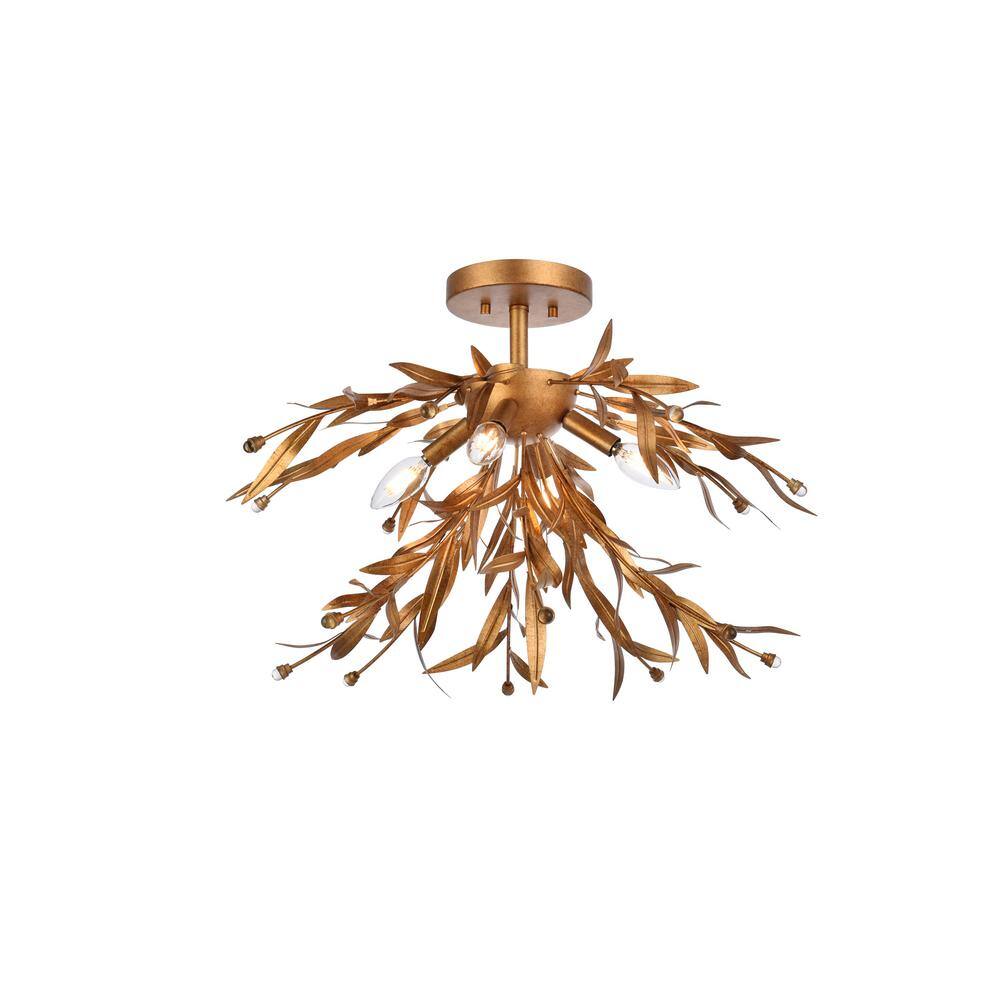 Priscilla Gold Leaf 23" Crystal Bead Semi-Flush Mount Light
