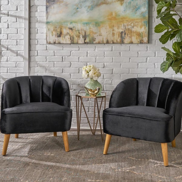 Noble House Amaia Black Velvet Upholstered Club Chair (Set of 2)