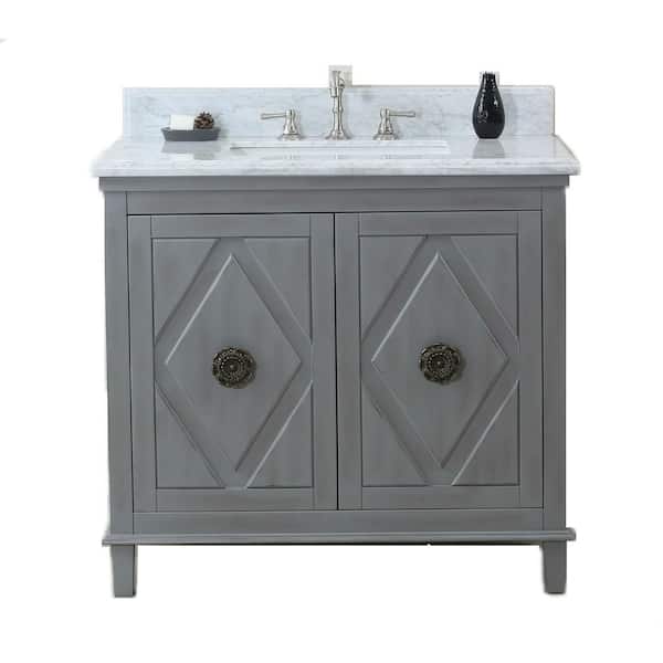 Unbranded 37 in. Vanity in Gray with Marble Vanity Top in Carrara White with White Basin