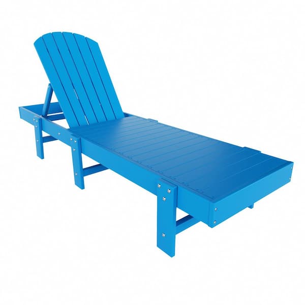 Altura Pacific Blue HDPE Plastic Outdoor Adjustable Backrest Classic Adirondack Chaise Lounger