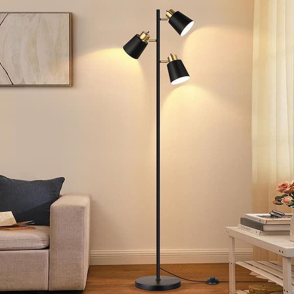 67 in. Black 3-Light Tree Floor Lamp with 3 Bulbs Included Lamp