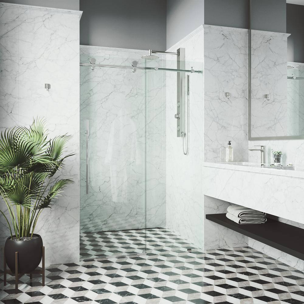 Elan E-Class Frameless Chrome Sliding Shower Door with Clear Glass