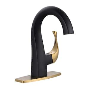 Single Handle Bathroom Faucet with Deckplate Included in Gold and Black