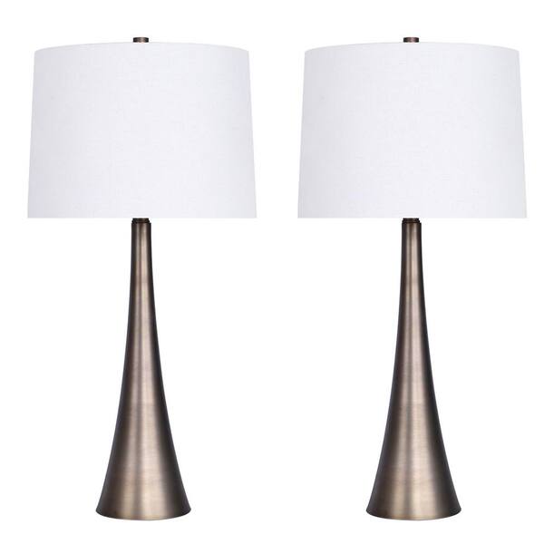29.75 Brushed Nickel Table Lamp Set w/ White Linen Shades 