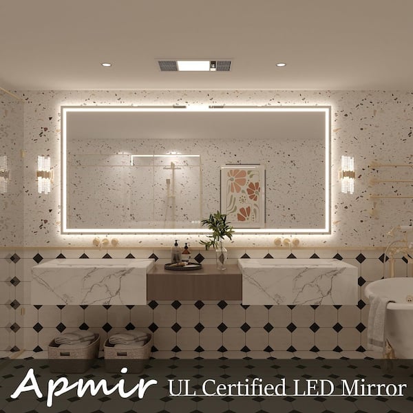 84in. W x 40in. H Rectangular Frameless UL Certified Front and Back LED Anti-Fog Tempered Wall Bathroom Vanity Mirror