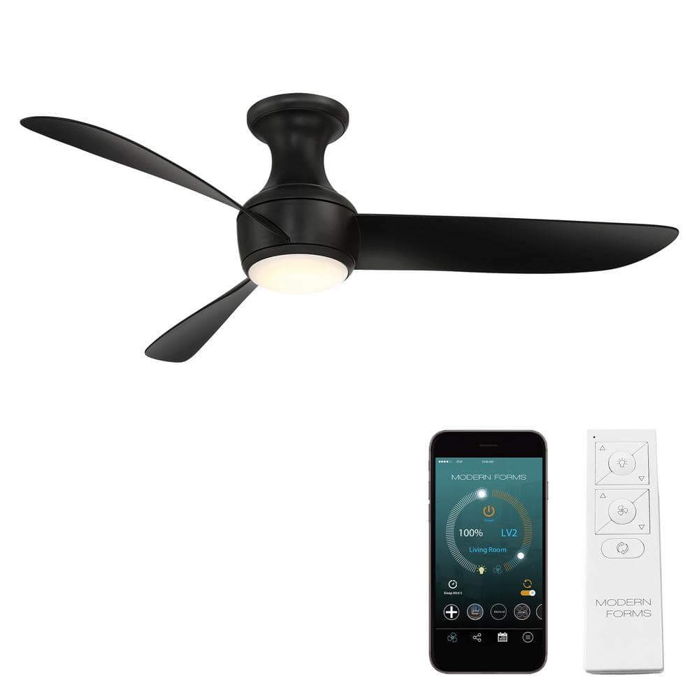 Corona 52 in. Smart Indoor/Outdoor 3-Blade Flush Mount Ceiling Fan in Matte Black with 3000K LED and Remote Control price history on PriceWatchPro
