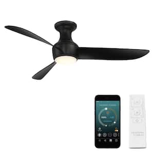 Corona 52 in. Smart Indoor/Outdoor 3-Blade Flush Mount Ceiling Fan in Matte Black with 3000K LED and Remote Control