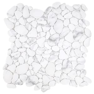 Pebble 12x12in. Mosaic tile. Recycled glass marble looks floor and wall tile, white calacatta (10.0 sq. ft./Case)